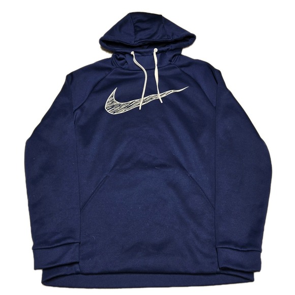 Nike Hoodie Mens Medium Blue Therma Dry GFX Sweatshirt‎ Swoosh Dri Fit - Picture 1 of 8